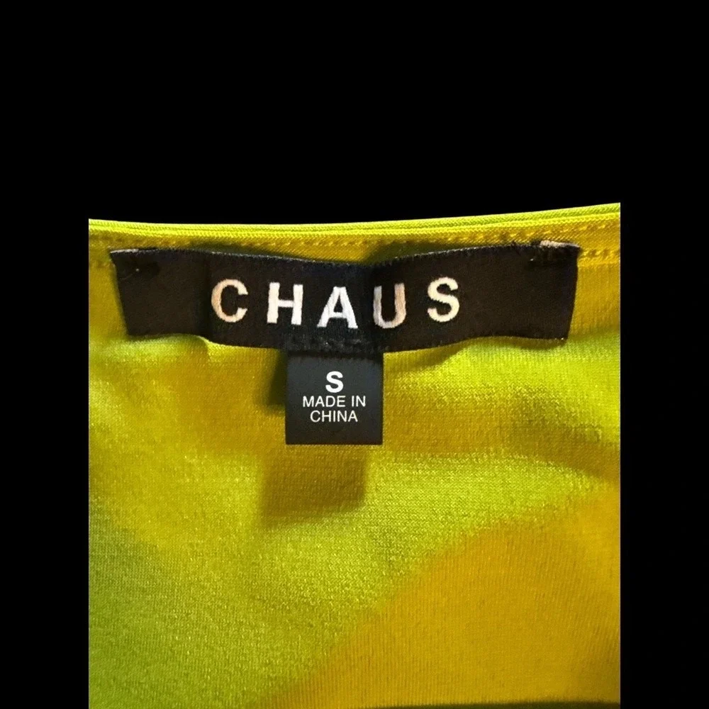 Chaus Women's Chartreuse Sleeveless Blouse Draped Neck Gold Shoulder Detail Sz S